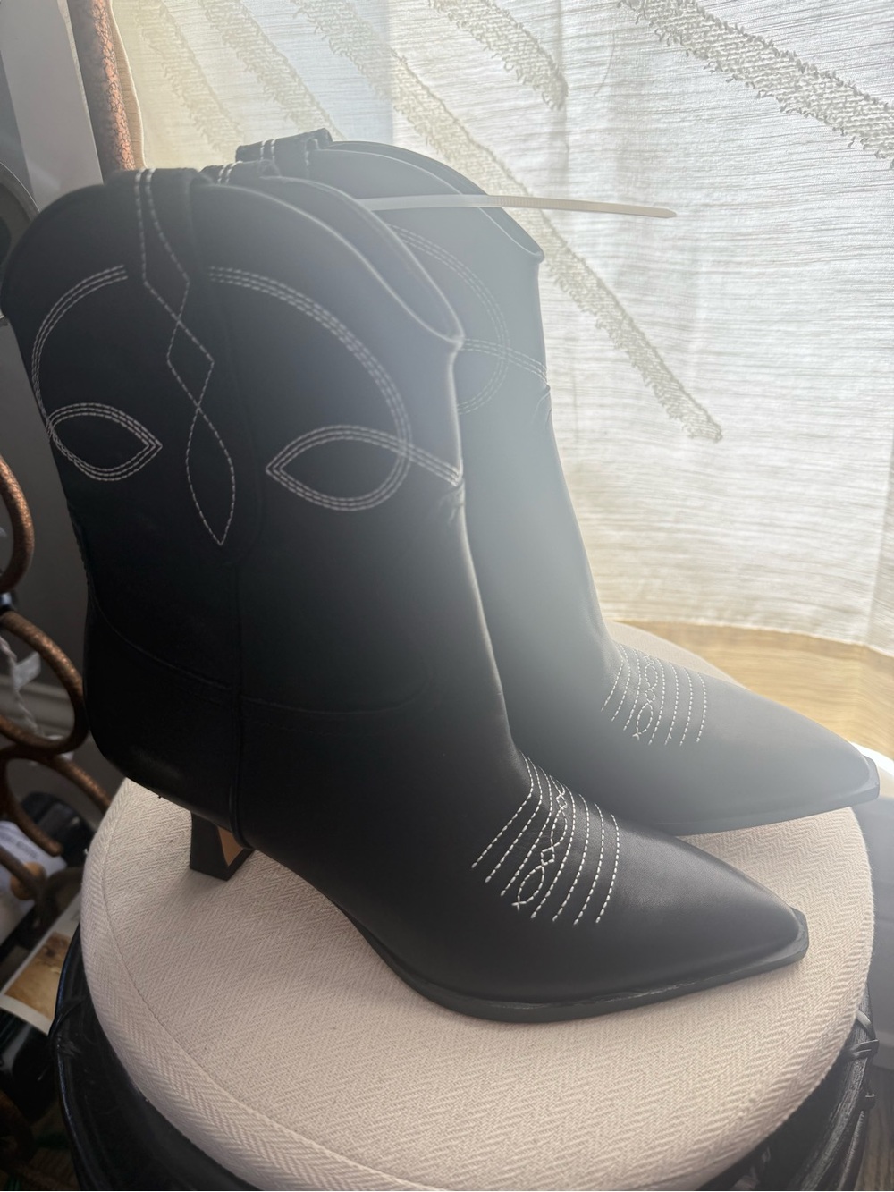 Dolce Vita Black Heeled Cowboy Boots  with White Stitching